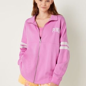 Victoria's Secret PINK Oversized Fleece Zip Up Sweater Pink Bloom Medium NEW